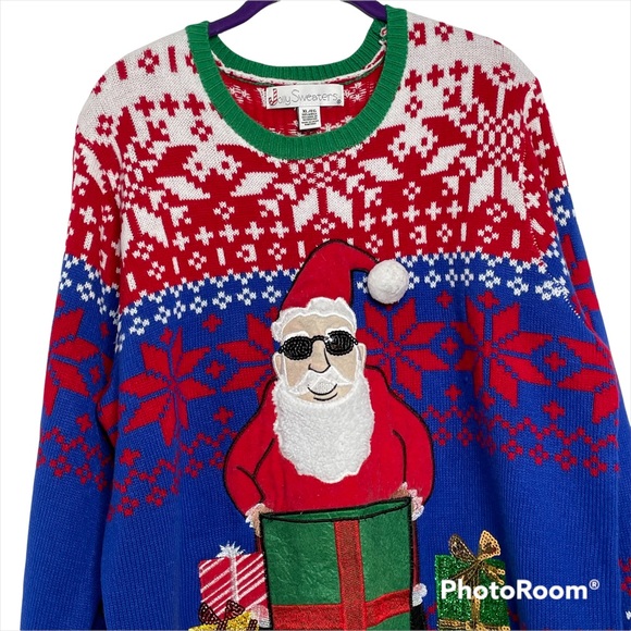 Jolly Sweater Santa Christmas 3D Sequins Embellished Unisex XL - Picture 9 of 12